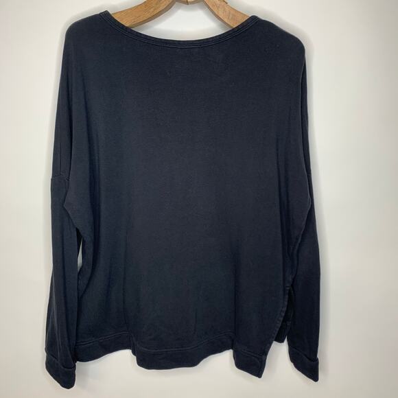 Distressed Black Sweatshirt Holes Scoop Neck Sz Medium - Picture 2 of 6